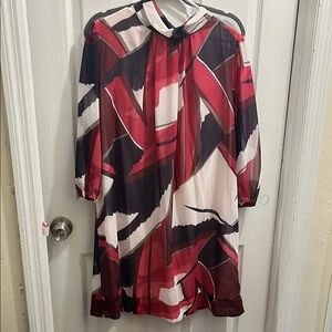 Eva Mendes Red and Black A-line Knee-length Long Sleeve Dress